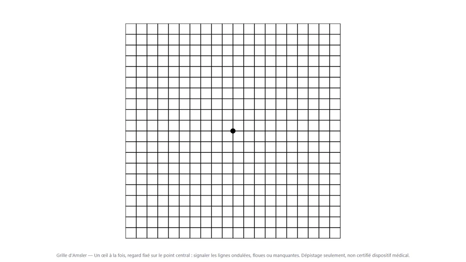 Grille d'Amsler : quadrillage noir avec un point central.