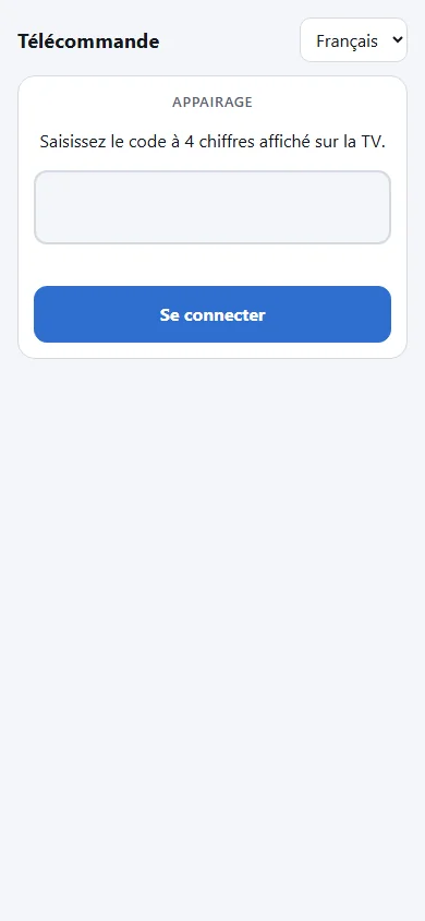 Téléphone : page d'appairage demandant le code à 4 chiffres.